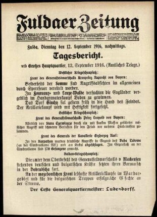 Ausgabe vom Dienstag, den 12. September 1916.