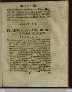 Caput III. De Praescriptione Bonorum Principis Regalium