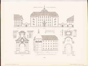 Gemeindeschule in der Rigaer Straße, Berlin: Ansichten, Details (aus: Neubauten der Stadt Berlin, Bd. II, 1903)