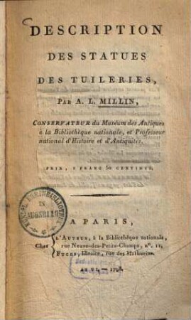 Description des statues des Tuileries