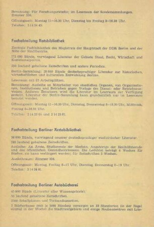 Fachabteilung Ratsbibliothek ; Fachabteilung Berliner Ärztebibliothek