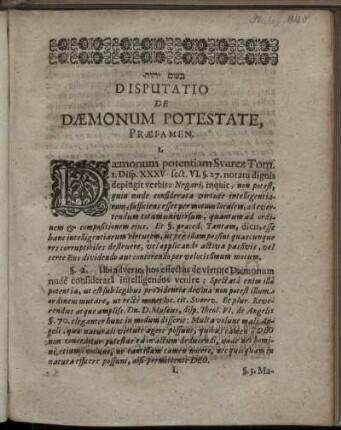 Disputatio De Dæmonum Potestate.