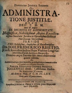 Disputatio Iuridica Solennis De Administratione Iustitiae