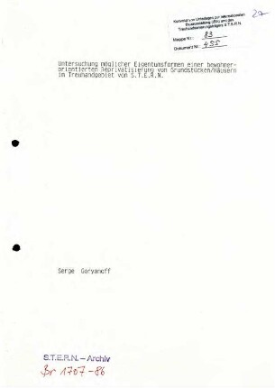 Gutachten: Bewohnerorientierte               Eigentumsformen im Treuhandgebiet von S.T.E.R.N.