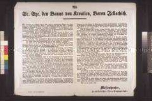 Maueranschlag: Offener Brief des Oberkommandanten der Nationalgarde Messenhauser an den Befehlshaber der kaiserlichen Truppen Jellachich; Wien, 15. Oktober 1848 Konfliktes