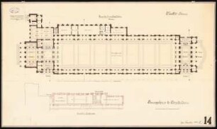 Börse, Amsterdam: Grundriss in Saal- und Trottoirhöhe 1:200