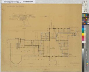 Empfangsgebäude [Bahnhof] Essen-Stadtwald: Grundriß, Lageplan, M. 1:100