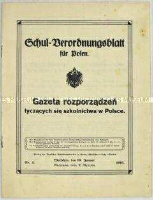 Verordnungsblatt für die Schulen in Polen aus der Zeit des 1. Weltkrieges