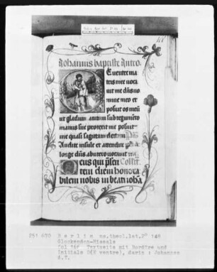 Glockendon-Missale — Initiale D (E ventre), darin Johannes der Täufer, Folio 166recto