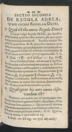 Sectio Secunda De Regula Aurea, quam vocant Regulam Detri.