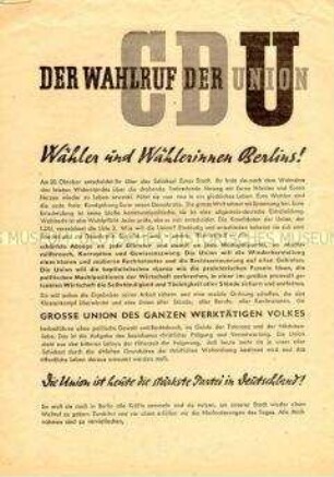 Aufruf und Programm der CDU zu den Wahlen zur Berliner Stadtverordnetenversammlung 1946