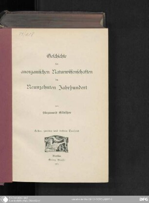 Geschichte der anorganischen Naturwissenschaften im neunzehnten Jahrhundert