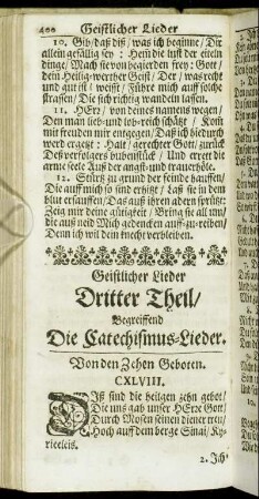 Geistlicher Lieder Dritter Theil/ Begreiffend Die Catechismus-Lieder.