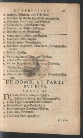 De Domo, Et Partibus Eius. Locus XL.