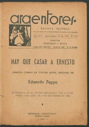1947027500: Hay que casar a Ernesto : comedia cómica en cuatro actos