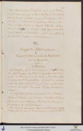 IX. Rapports Provinciaux.