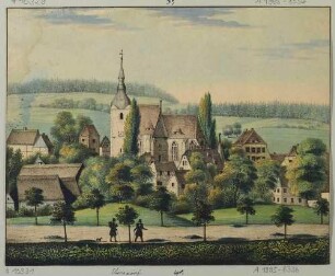 Das Dorf Ebersdorf (heute als Chemnitz-Ebersdorf eingemeindet) mit der Stiftskirche, evtl. aus: der Zeitschrift Sachsen Sonst und Jetzt 1848 (?)