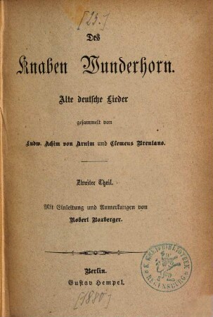 Des Knaben Wunderhorn : alte deutsche Lieder, 2