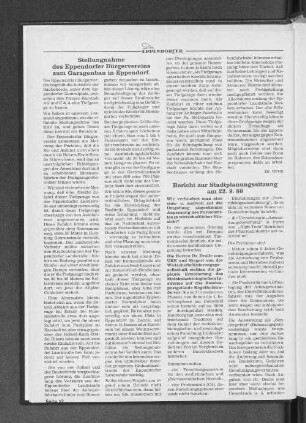Stellungnahme des Eppendorfer Bürgervereins zum Garagenbau in Eppendorf.