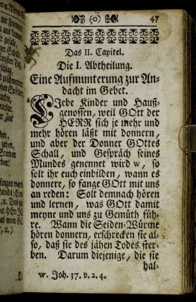 Die I. Abtheilung. Eine Aufmunterung zur Andacht im Gebet.