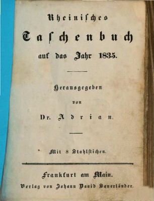 Rheinisches Taschenbuch auf das Jahr .... 1835