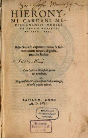 Hieronymi Cardani De rerum varietate : libri 17