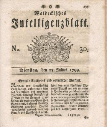 No. 30, Dienstag, den 23. Julius 1799