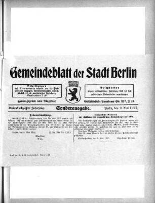 Sonderausgabe, 9. Mai 1922