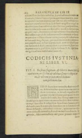 Codicis Iustiniani Liber VI.