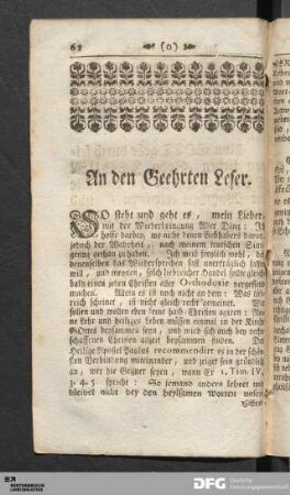 An den Geehrten Leser.