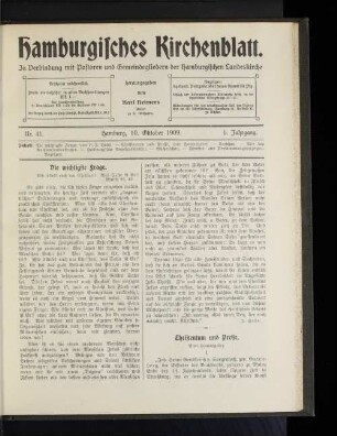 Nr. 41. Hamburg, 10. Oktober 1909. 6. Jahrgang.