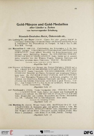 Gold-Münzen und Gold-Medaillen aller Ländern u. Zeiten von hervorragender Erhaltung (Nr. 1264-1782)