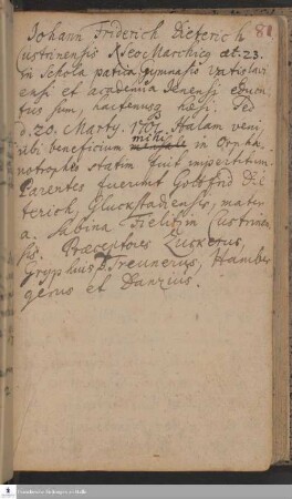 Lebenslauf von Johann Friedrich Dietrich.