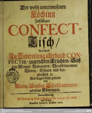 Der wohl-unterwiesenen Köchinn zufälliger Confect-Tisch
