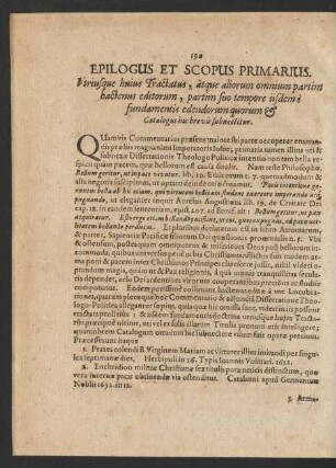Epilogus Et Scopus Primarius ...