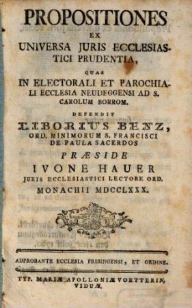 Propositiones ex universa iuris eccles. prudentia