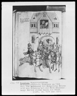 Chronik des Konstanzer Konzils — Reiter ziehen durch die Stadt, Folio 73verso
