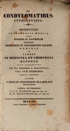 De condylomatibus syphiliticis : Diss. inaug. med.