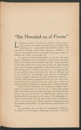 "Sin Novedad en el Frente"