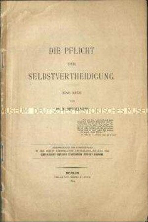 Rede auf der ersten ordentlichen Generalversammlung des Vereins deutschen Staatsbürger jüdischen Glaubens