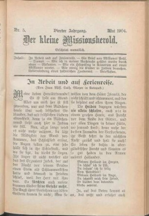 Nr. 5. Vierter Jahrgang. Mai 1904.