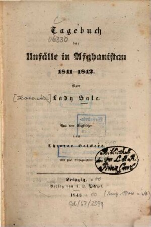 Tagebuch der Unfälle in Afghanistan : 1841 - 1842