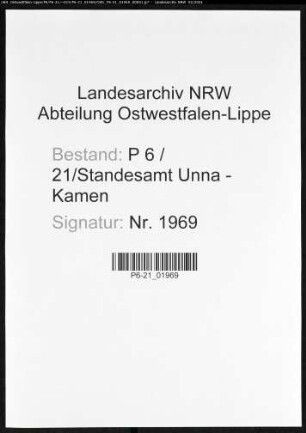 Sterberegister Standesamt Unna-Kamen