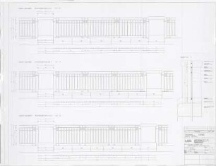 Hansjakob, Gottfried; Bonn - Oberkassel; Rheinpromenade (ehemaliges Zementwerk) - Stützmauer, Detailplan Geländer (Ansicht; Schnitt)