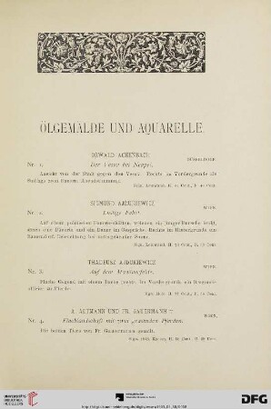 Ölgemälde und Aquarelle (Nr. 1-103)