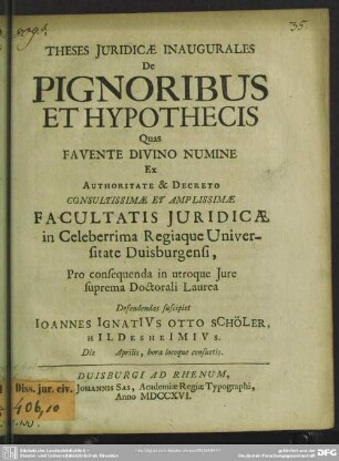 Theses Iuridicae Inaugurales De Pignoribus Et Hypothecis