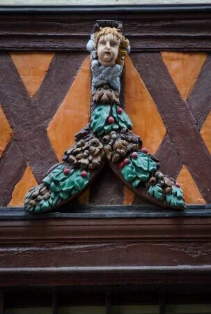 Frankreich. Haute Normandie. Seine Maritime. Rouen. Rue Martainville. Typische Fachwerkhäuser. Detail