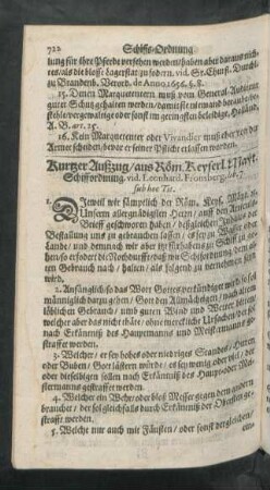 Kurtzer Außzug/ aus Röm. Keyserl. Mayt. Schiffordnung.