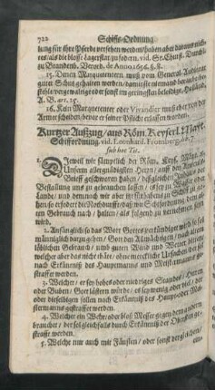 Kurtzer Außzug/ aus Röm. Keyserl. Mayt. Schiffordnung.
