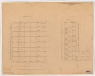 Fabrik Sigmund Goeritz AG, Chemnitz: Projekt vom 14.8.1925, Längsschnitt, Schnitt E-F 1:100
